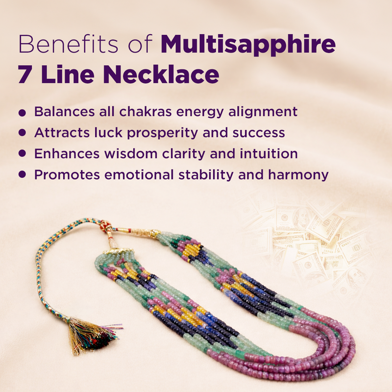 Multi Sapphire 7 Line Necklace – Natural Gemstone Layered Jewelry