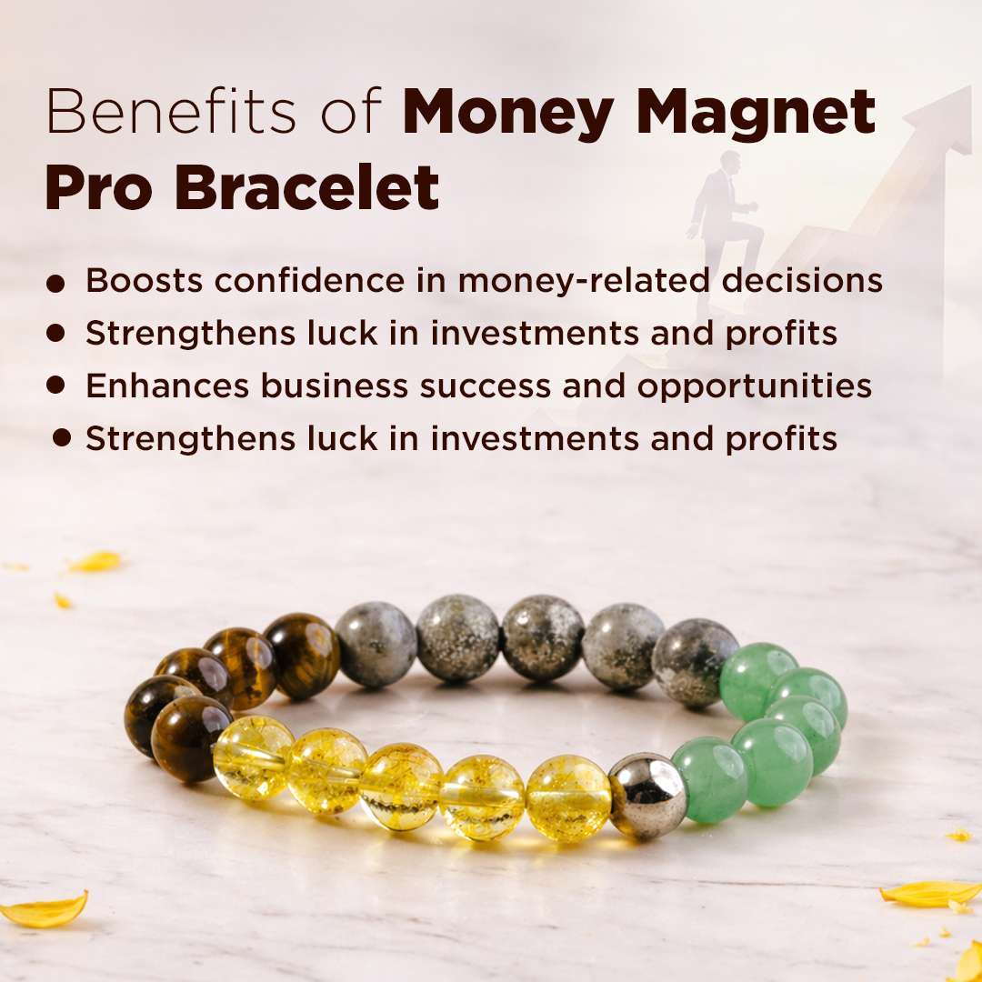 Money Magnet Pro Bracelet with benefits listed on a light background
