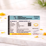 Shriful Gemological Laboratory Services identification report for a natural citrine bracelet on a white background with yellow flowers.