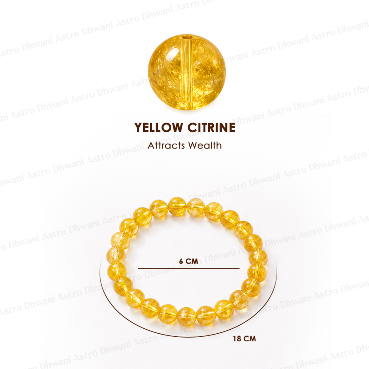 Yellow citrine bracelet with a yellow crystal on a white background