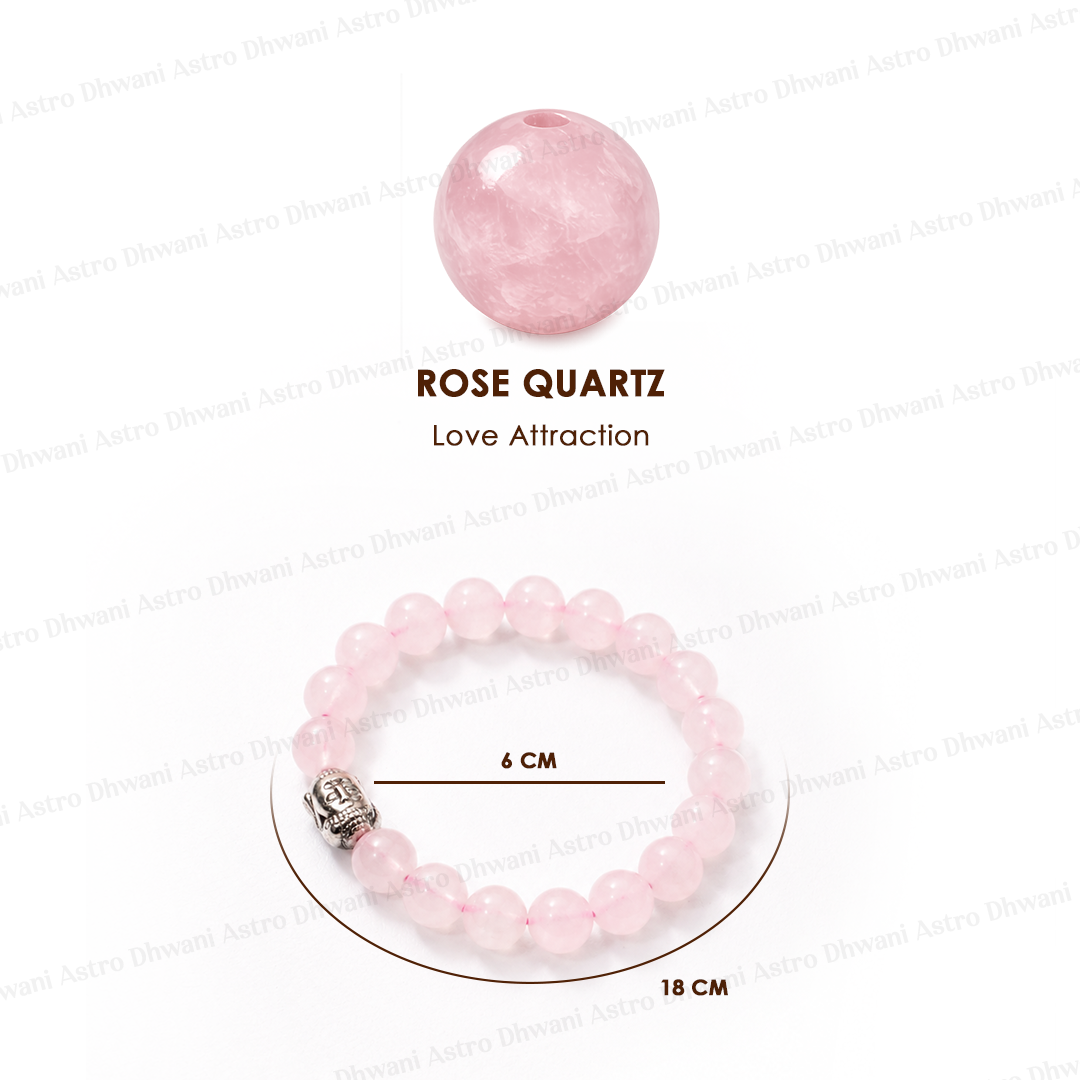 Rose quartz bracelet with a single rose quartz bead on a white background