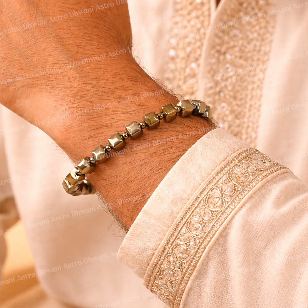 Golden Pyrite Cubical Bracelet for Wealth, Confidence & Protection