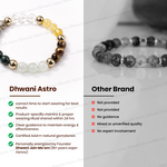 Comparison of Dhwani Astro bracelets with those of an 'Other Brand' on a white background.