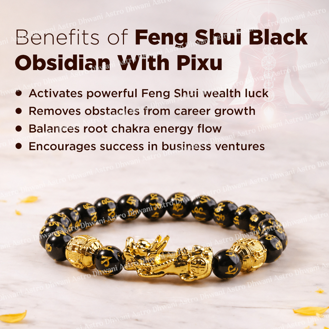 Feng Shui black obsidian bracelet with Pixu figure on a light backgroundप्राकृतिक धन और धन आकर्षित करने वाला कंगन (पिक्सू के साथ फेंग शुई ब्लैक ओब्सीडियन) - अभिमंत्रित और प्रमाणित