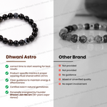 Beaded bracelets with Dhwani Astro branding and comparison to 'Other Brand' on a white background.