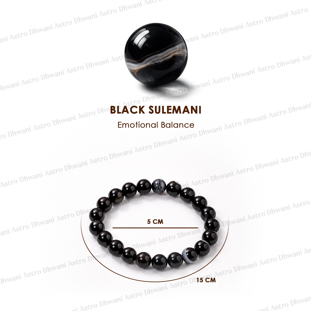Black Sulemani bracelet with a large black bead on a white background