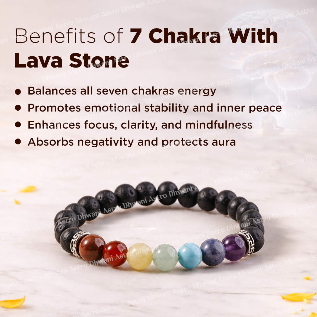 Chakra bracelet with lava stone beads on a light background