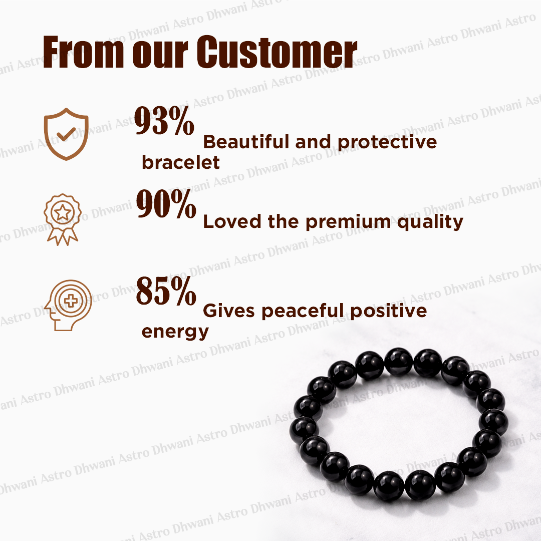 Black beaded bracelet with customer feedback on a white backgroundBlack Tourmaline Bracelet for Protection, Grounding & Stress Relief