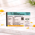 Shri Lal Gemological Laboratory Services identification report for a natural green jade bracelet on a white background with yellow flowers.