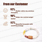 Bracelet with text indicating customer benefits on a white background