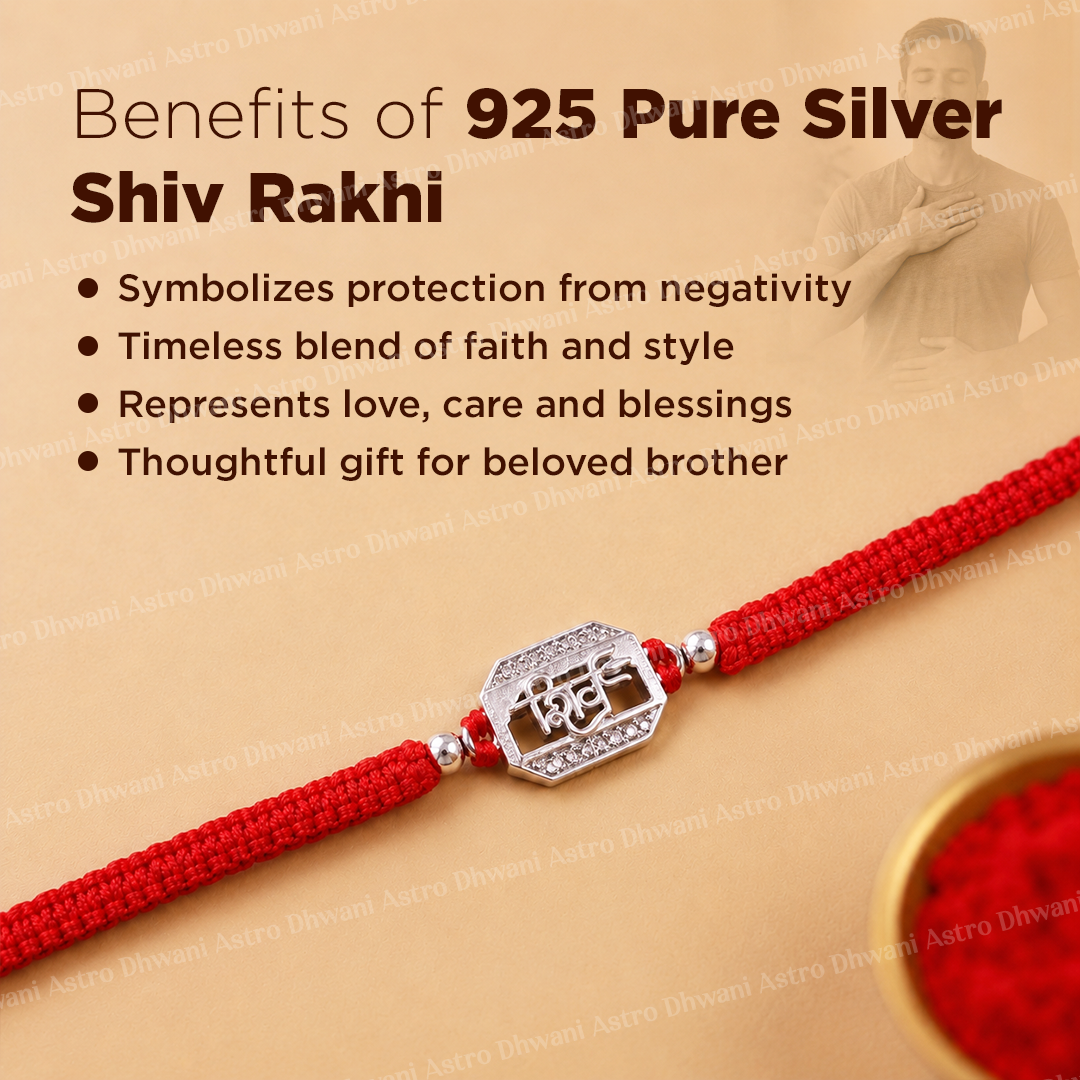 925 Sterling Silver Shiv Rakhi | Handmade Red Thread Raksha Bandhan Bracelet for Brother