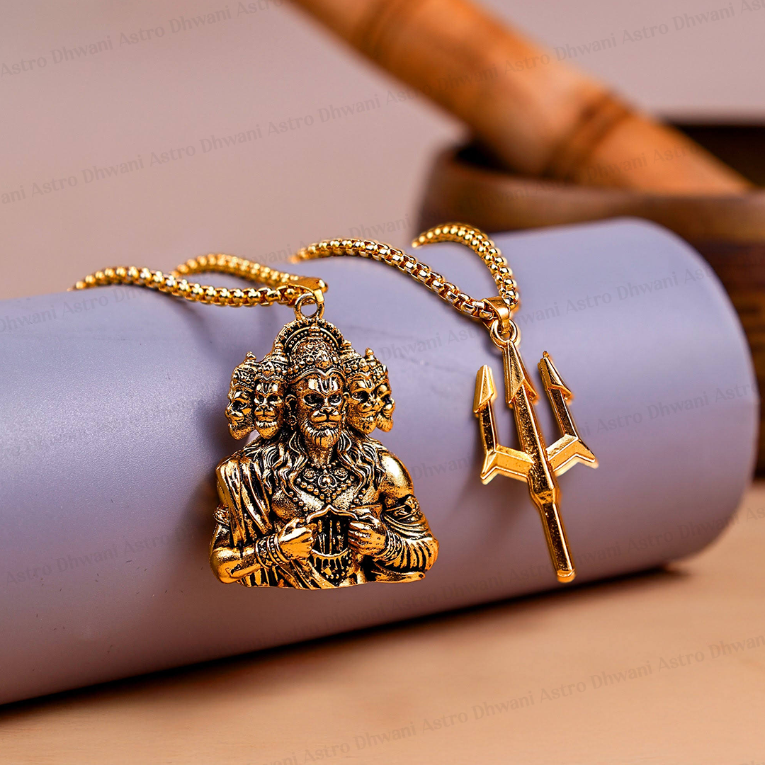 Panchmukhi Hanuman Ji with Bholenath Trishul Pendant