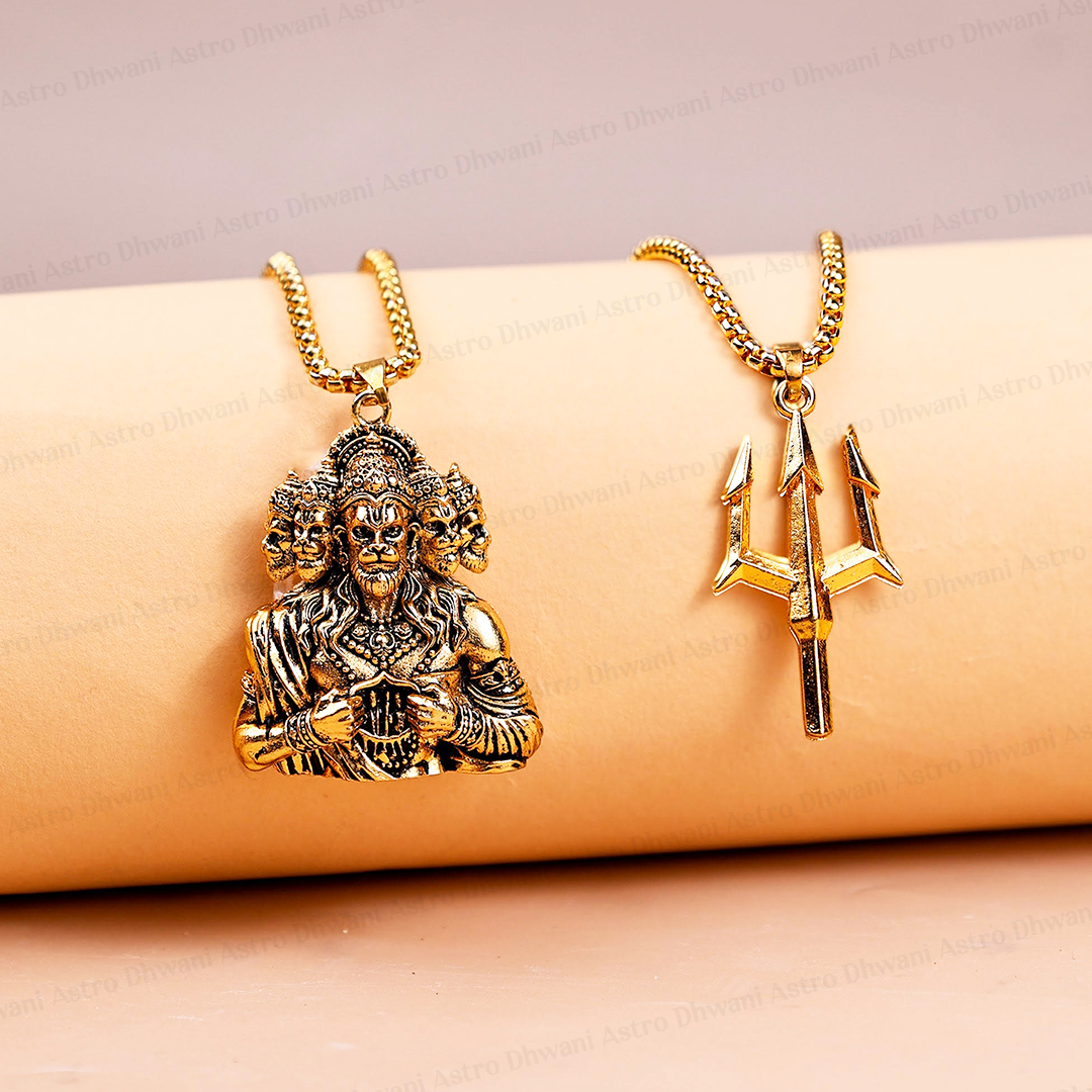 Panchmukhi Hanuman Ji with Bholenath Trishul Pendant