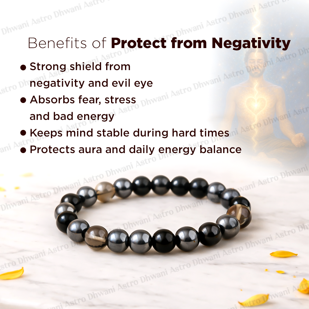 Protect from Negativity, Evil Eye, and Fear Bracelet (Smoky Quartz, Black Obisidian & Hematite)