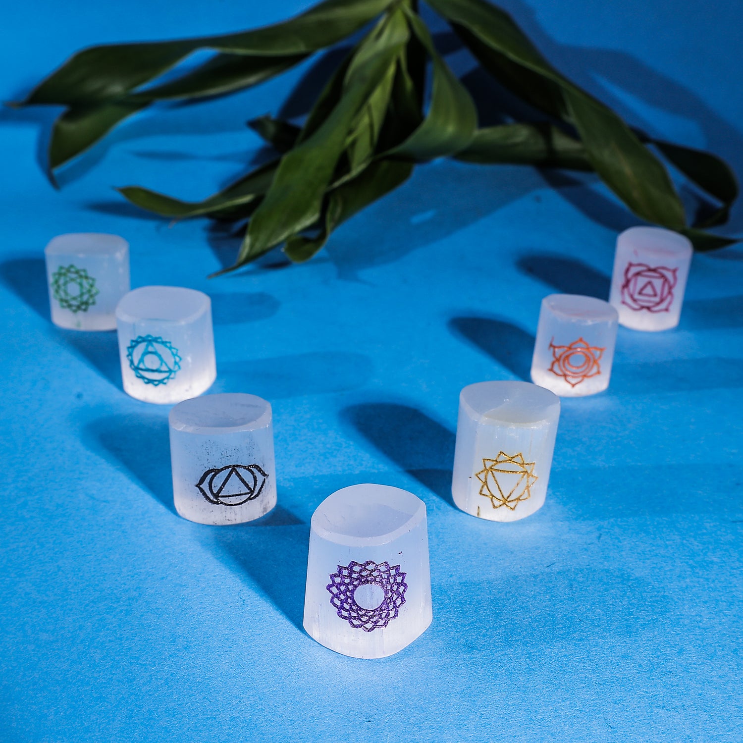Selenite 7 Chakra Tumble Set - Abhimantrit