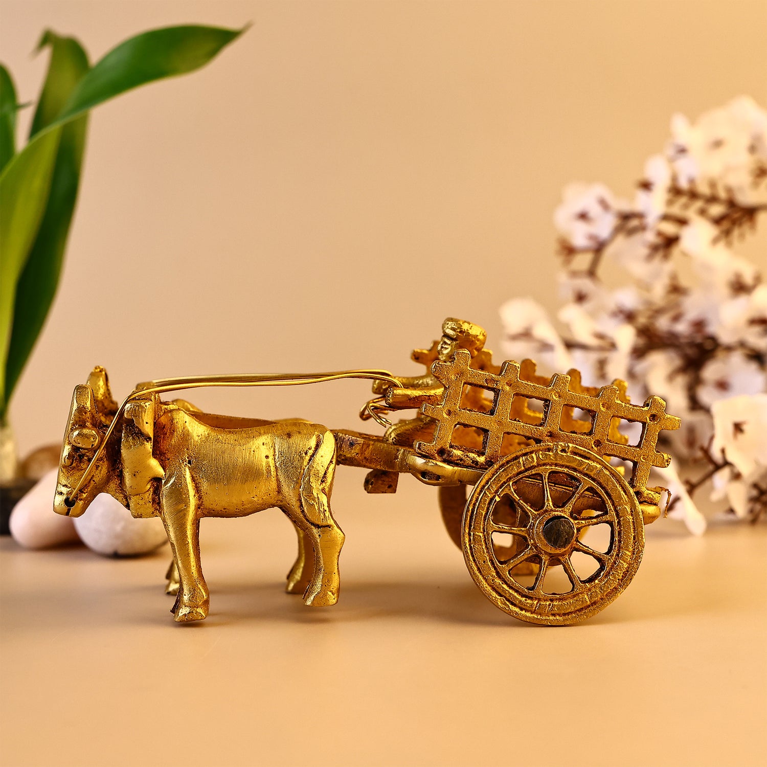 Brass Vintage Bullock Cart With Open Jaali - Abhimantrit