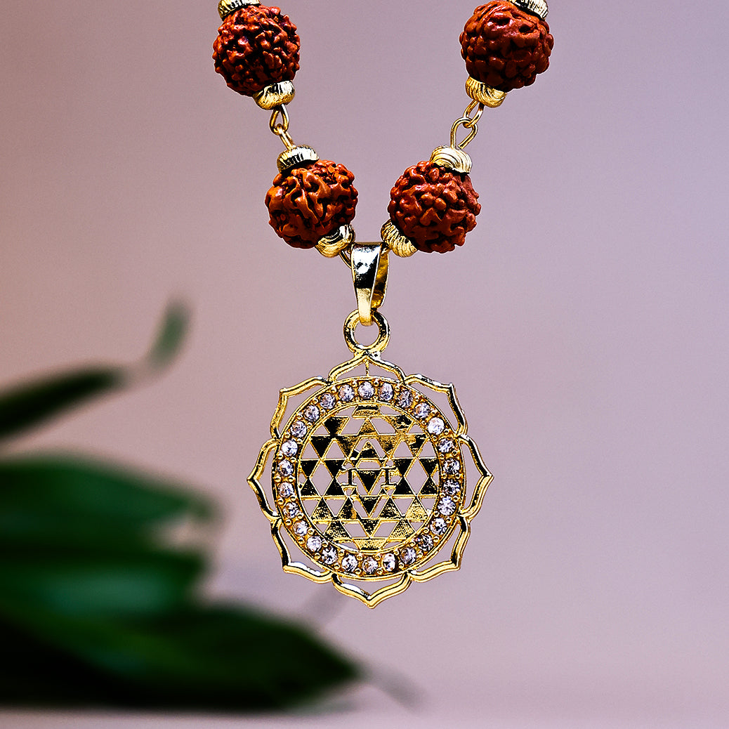 Laxmi Yantra with 5 Mukhi Rudraksha Pendant (Blessing & Protection) - Abhimantrit