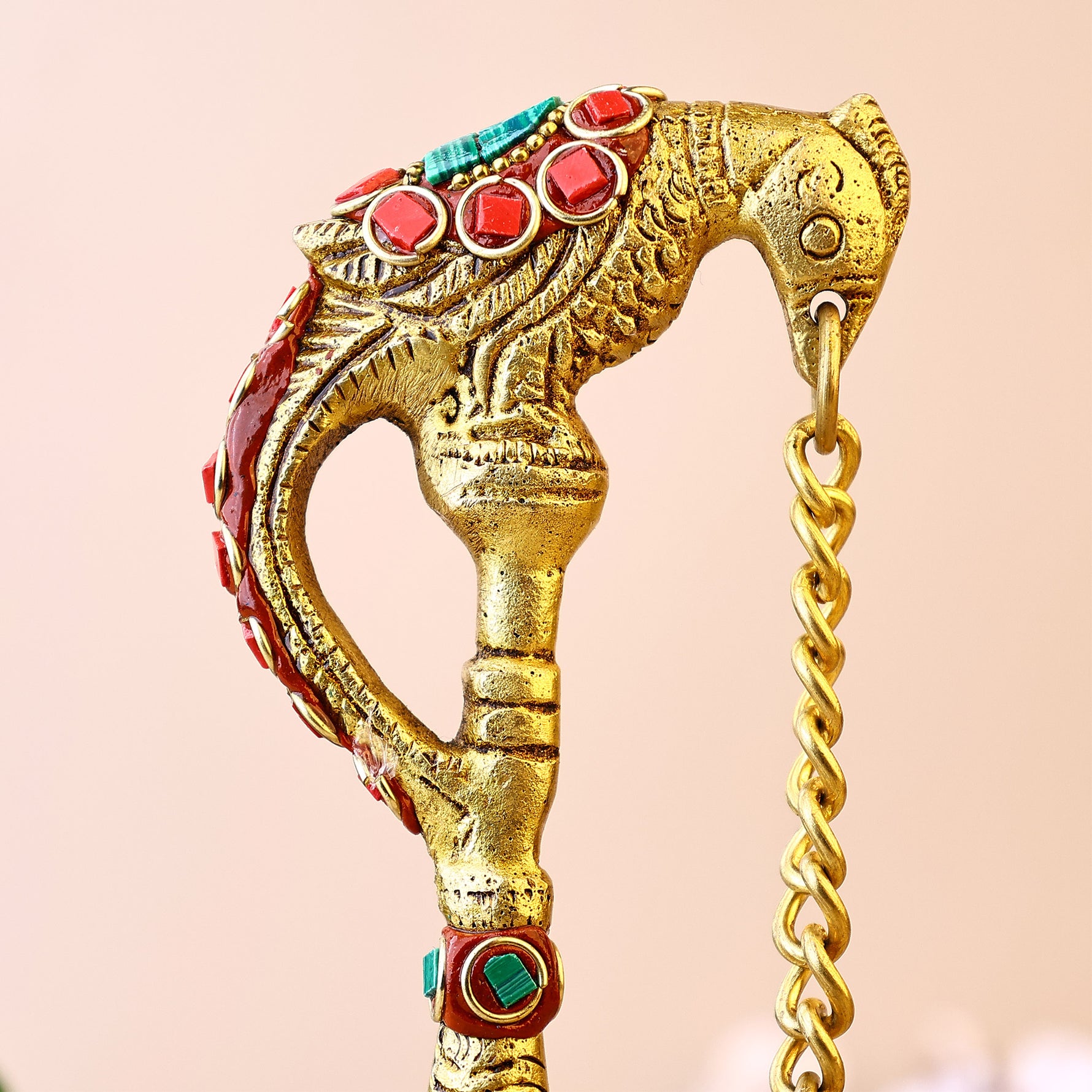 Brass Parrot Oil Light Set with Stone Work - Abhimantrit