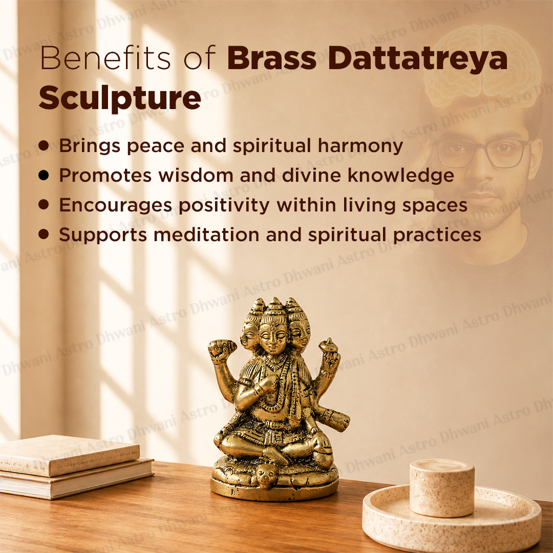 Brass Dattatreya Sculpture for Wisdom, Protection & Divine Blessings