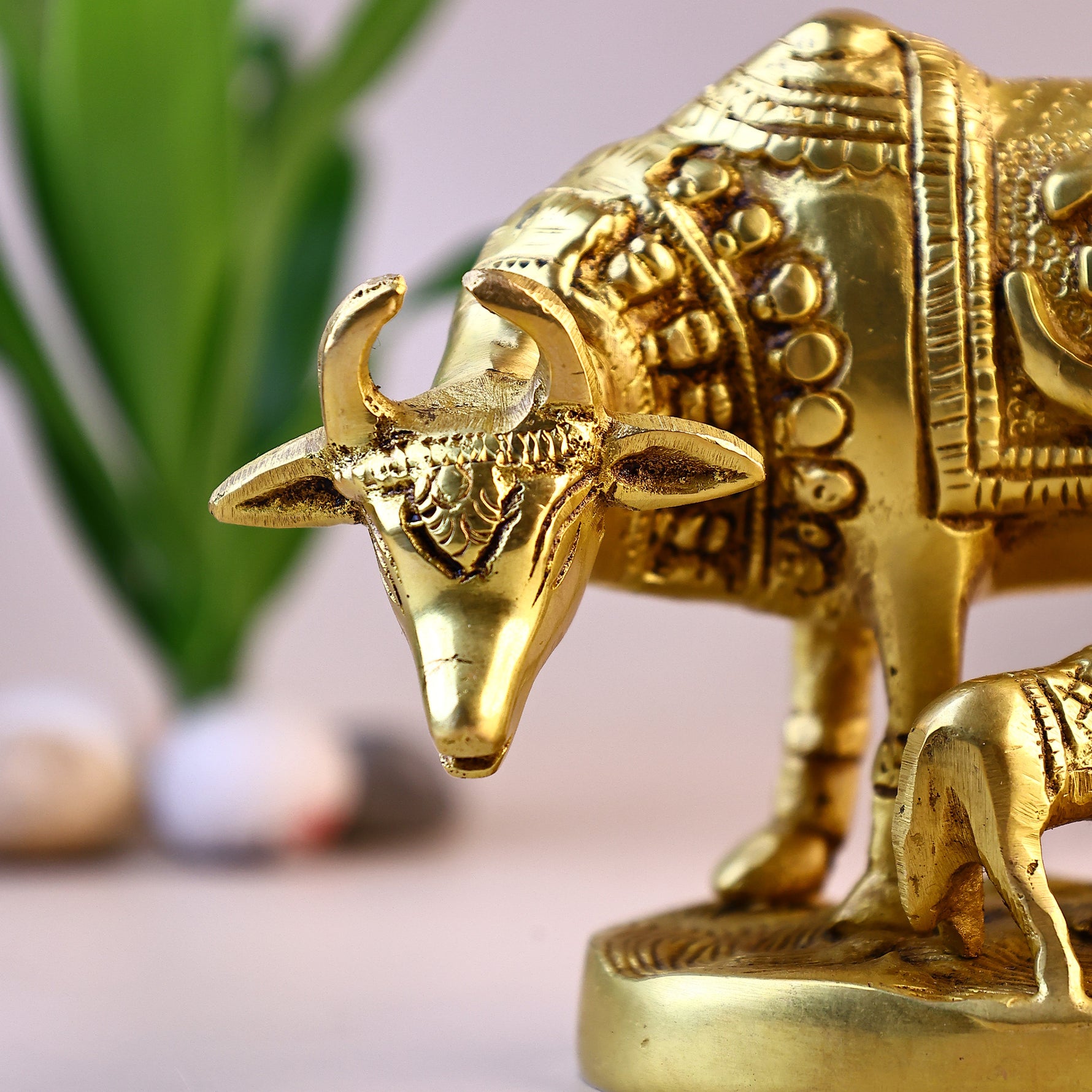 Brass Kaam Dhenu Cow with Om and Swastik - Abhimantrit