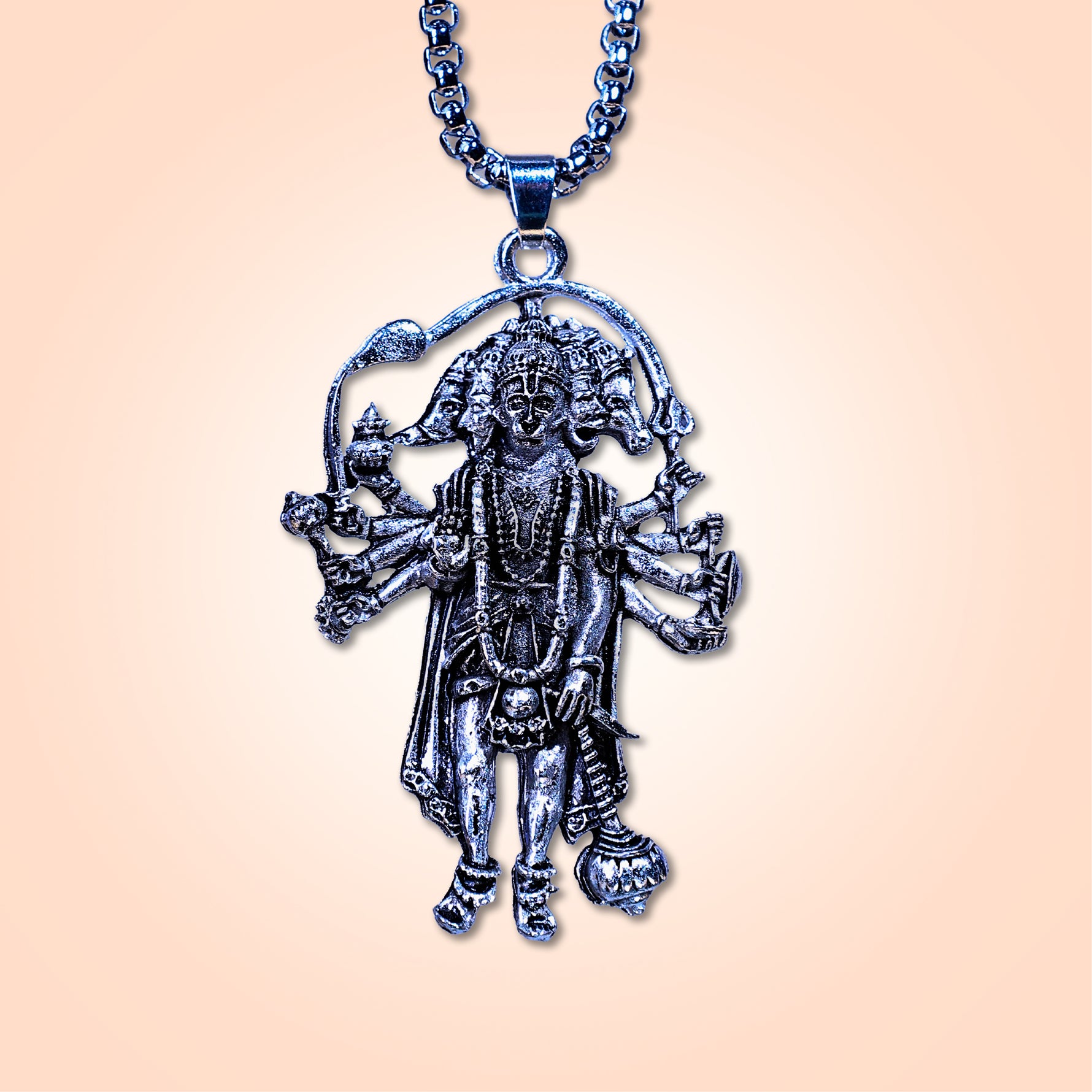 Silver Plated Panchmukhi Hanuman Ji Pendant - AbhimantritSilver Plated Panchmukhi Hanuman Ji Pendant - Abhimantrit