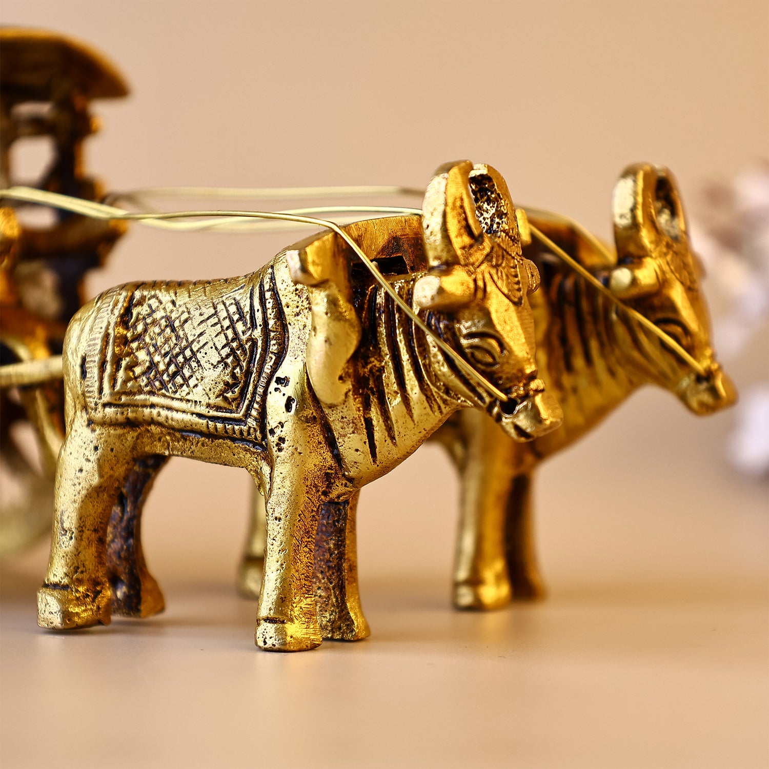 Brass Bullock Cart With Double Bull - Abhimantrit