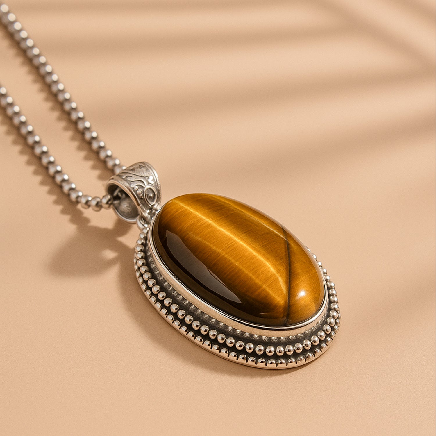Tiger Eye Oval Stone Pendant - Abhimantrit & Certifiefd