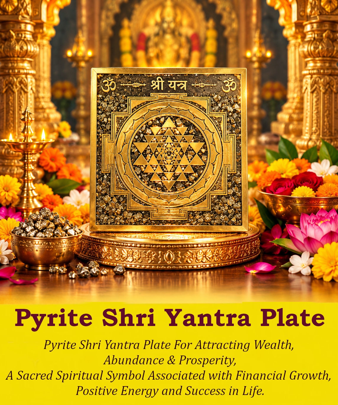Pyrite Shri Yantra Plate - Abhimantrit 2100 Beej Mantra