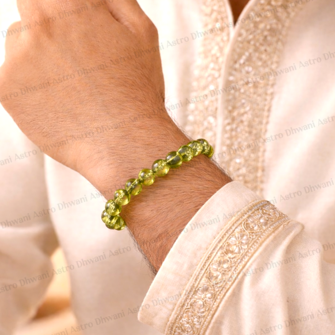 प्राकृतिक पत्थर तनाव से राहत देता है और तनाव दूर करता है ब्रेसलेट (पेरिडॉट) - अभिमंत्रित और प्रमाणित