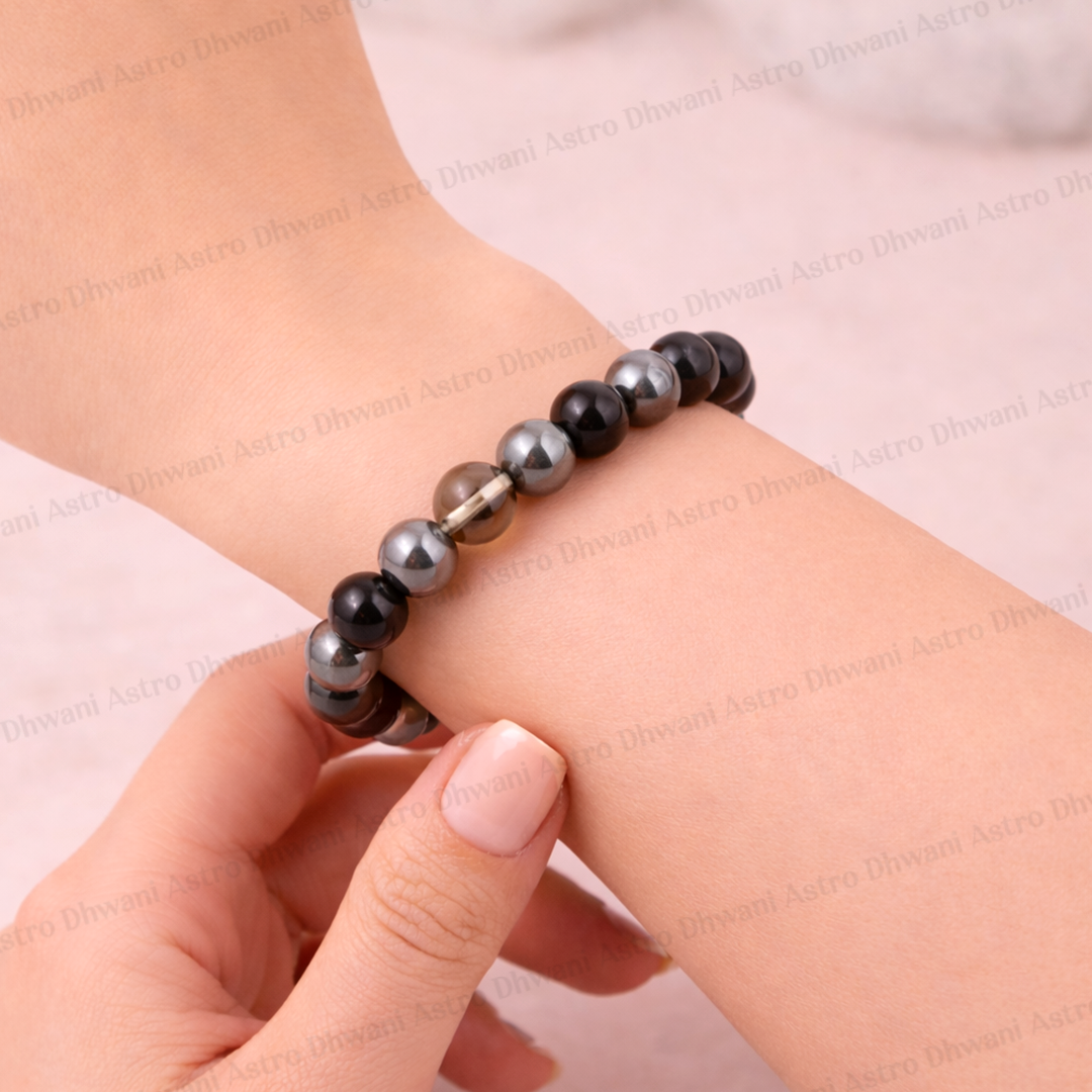Protect from Negativity, Evil Eye, and Fear Bracelet (Smoky Quartz, Black Obisidian & Hematite)
