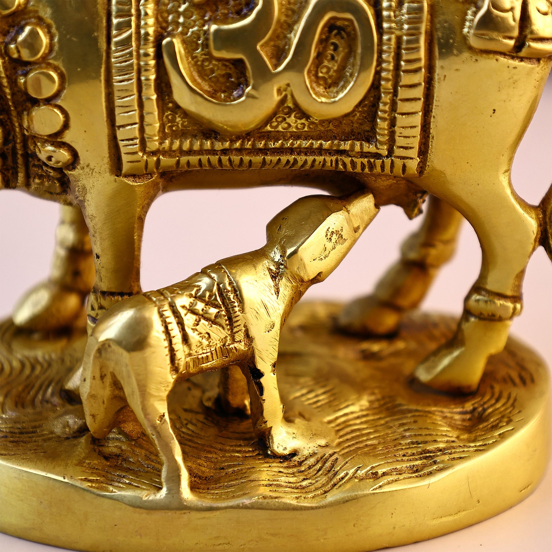 Brass Kaam Dhenu Cow with Om and Swastik - Abhimantrit