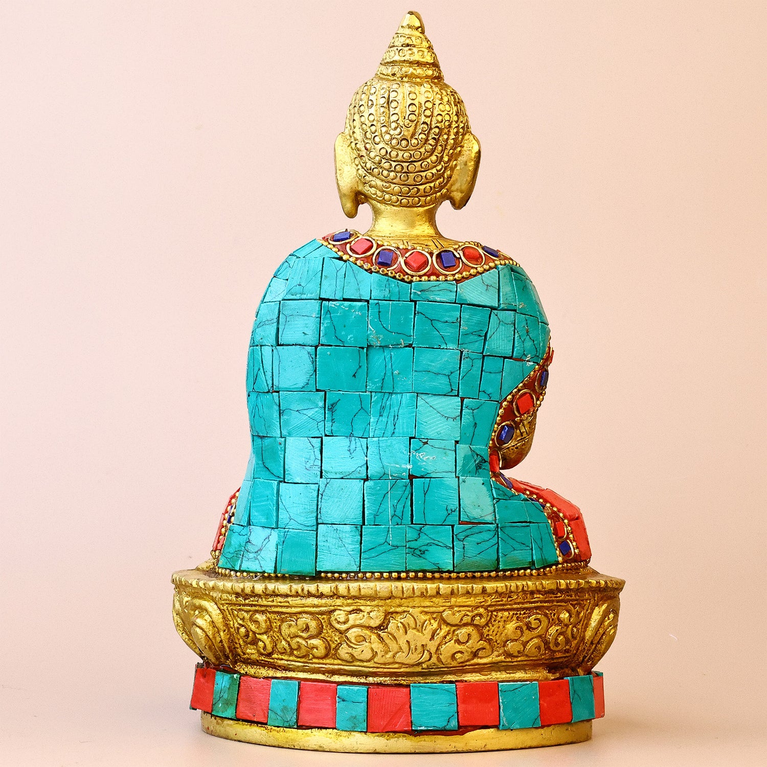 Brass Mahatma Buddha Statue With Stone Work - Abhimantrit