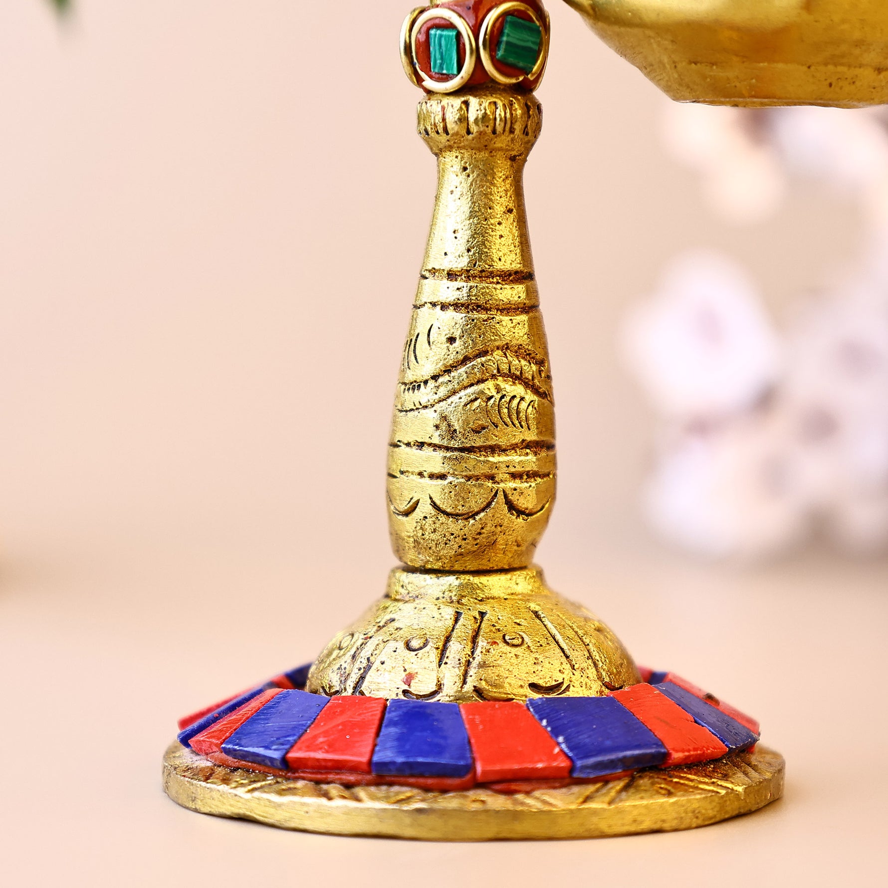 Brass Parrot Oil Light Set with Stone Work - Abhimantrit