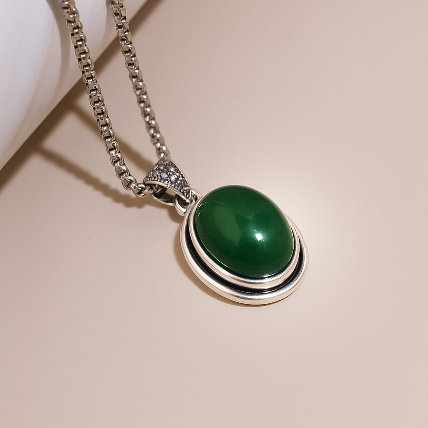 Green Onyx Oval Stone Pendant - Abhimantrit & Certifiefd