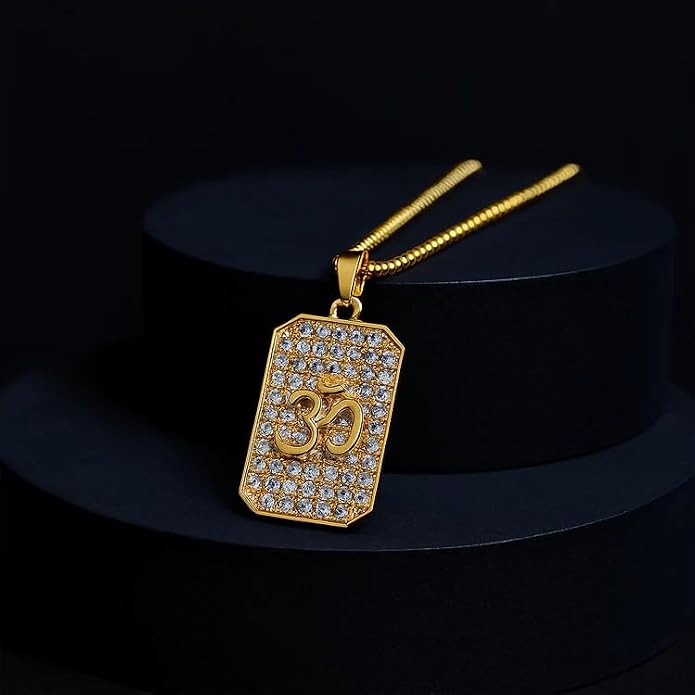 Gold Plated Om Diamond Pendant (Blessing & Protection) - Abhimantrit