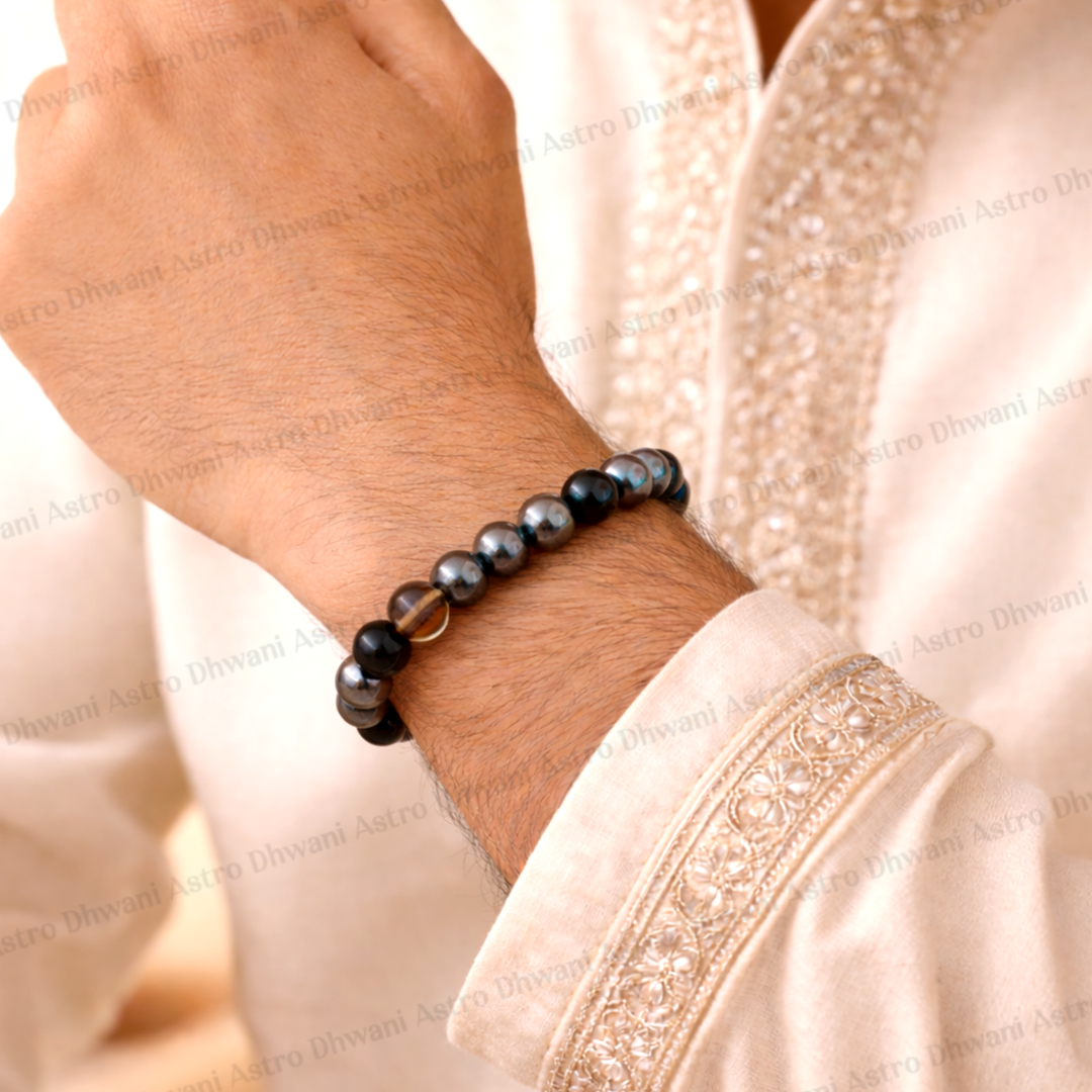 Protect from Negativity, Evil Eye, and Fear Bracelet (Smoky Quartz, Black Obisidian & Hematite)