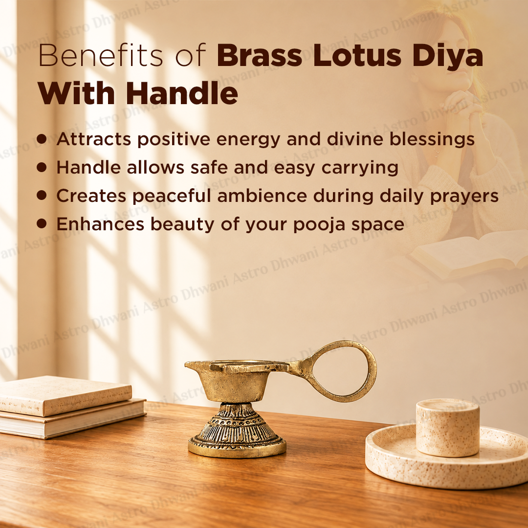 Brass Lotus Diya With Handle for Pooja & Spiritual