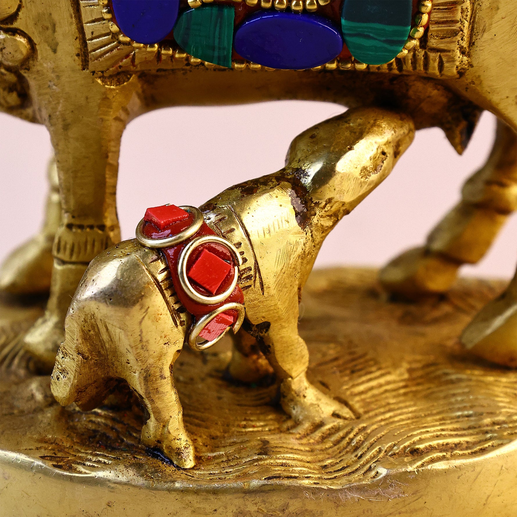 Brass Kaam Dhenu Cow With Calf (Stonework) - Abhimantrit