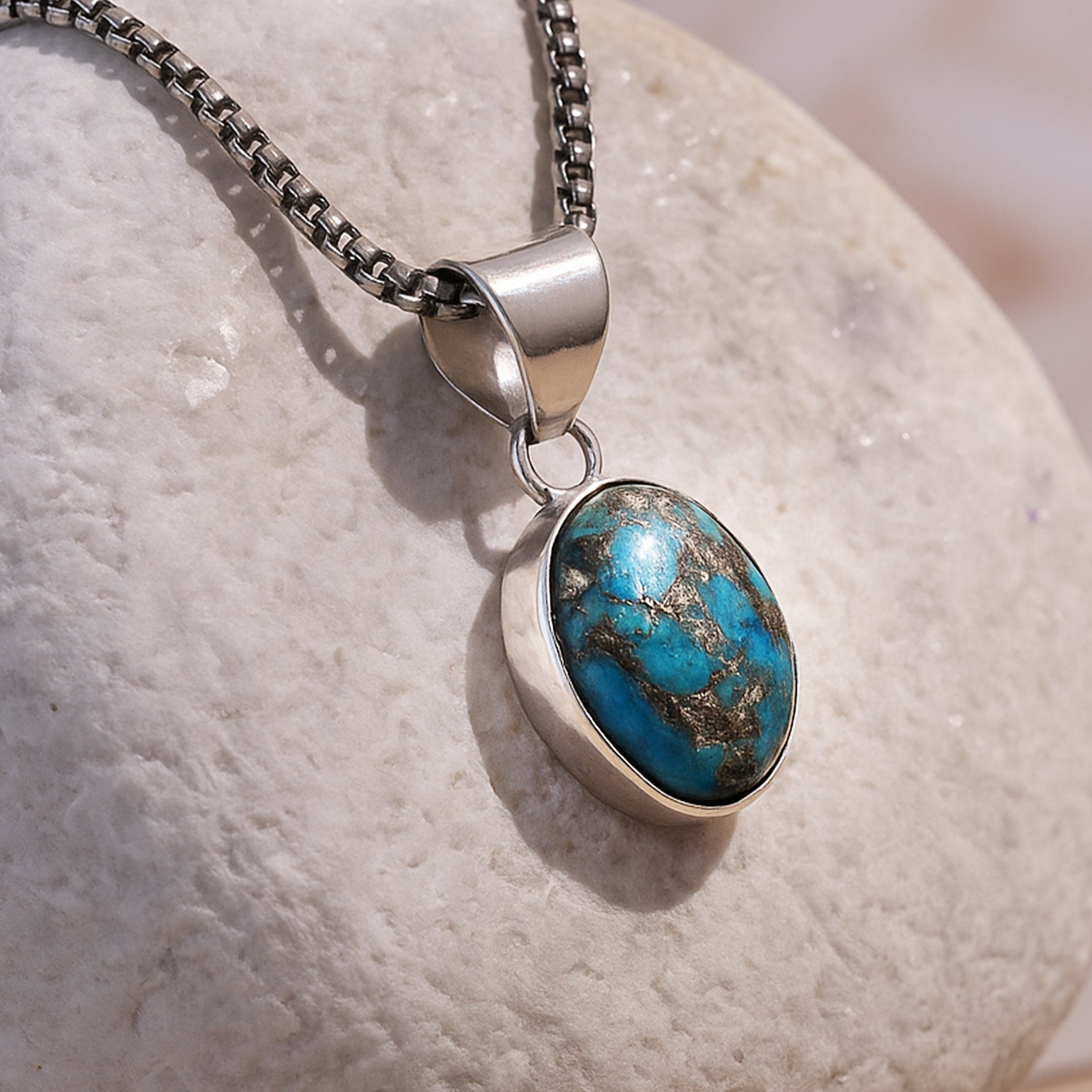 Turquoise Oval Stone Pendant - Abhimantrit & CertifiefdTurquoise Oval Stone Pendant - Abhimantrit & Certified