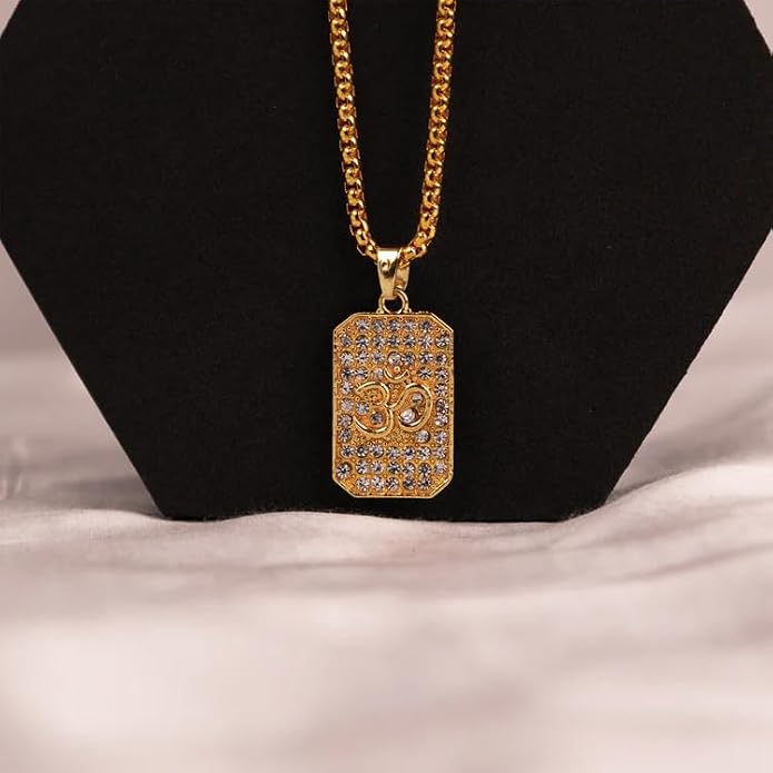 Gold Plated Om Diamond Pendant (Blessing & Protection) - Abhimantrit