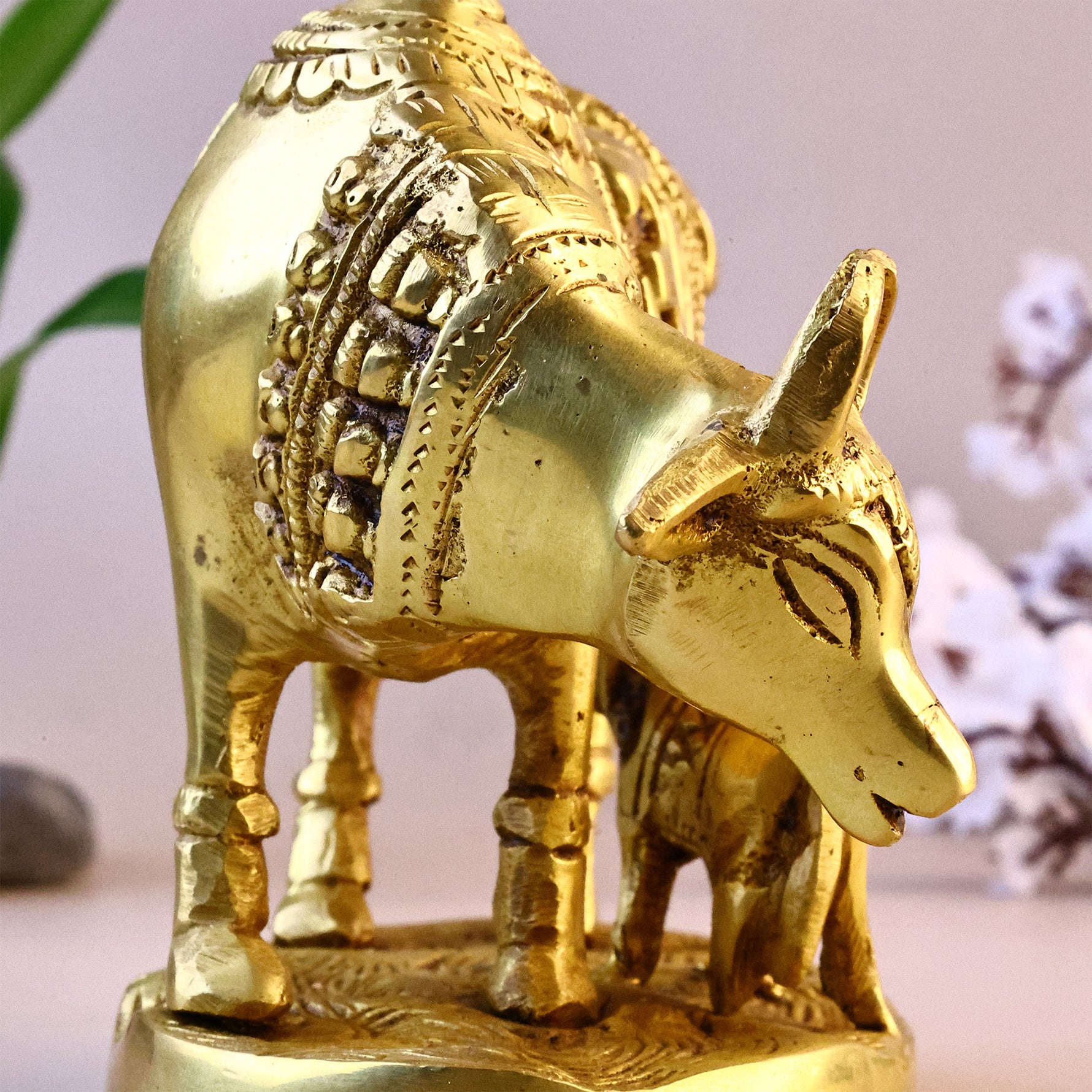 Brass Kaam Dhenu Cow with Om and Swastik - Abhimantrit