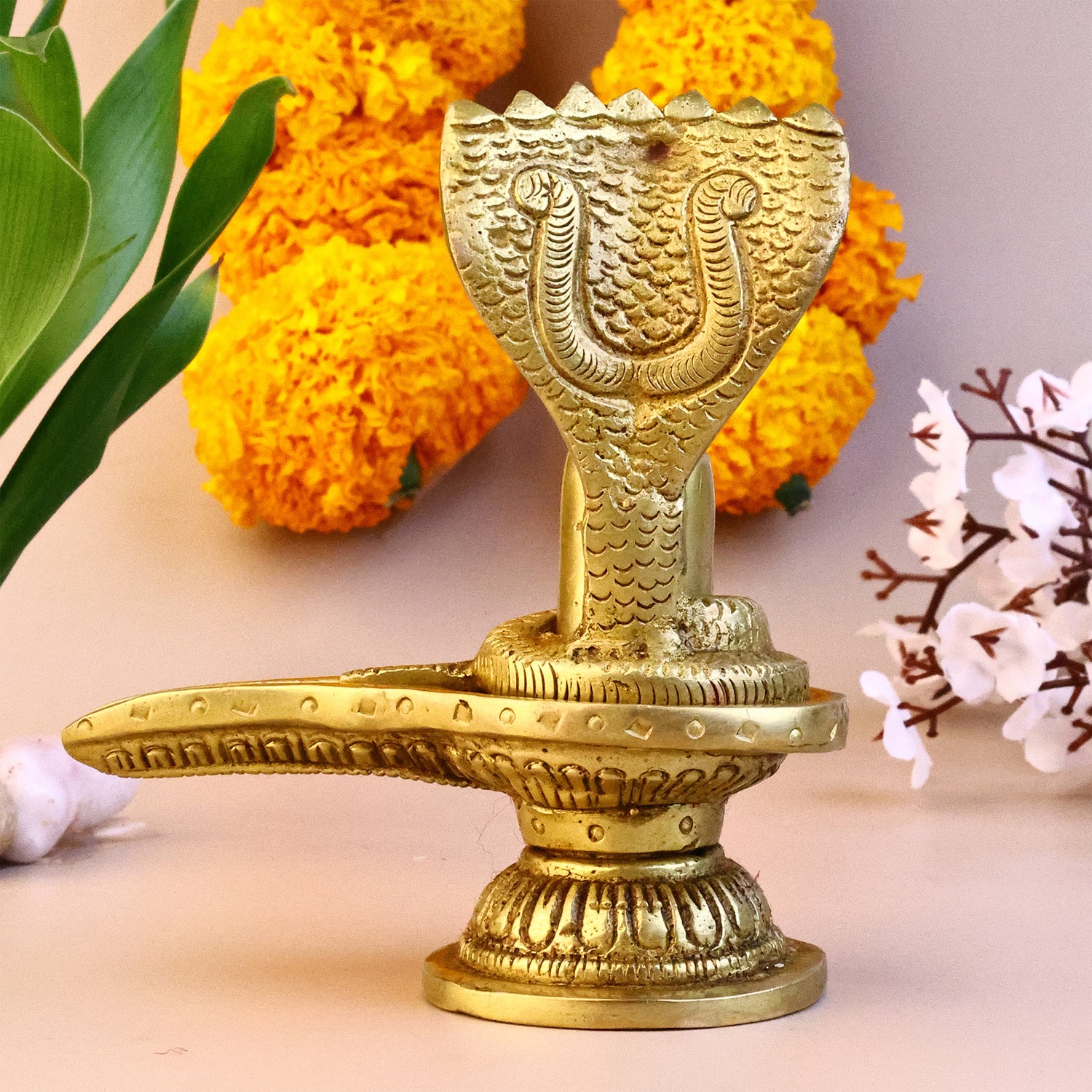 Brass Shiva Lingam With Sheshnag Idol - Abhimantrit