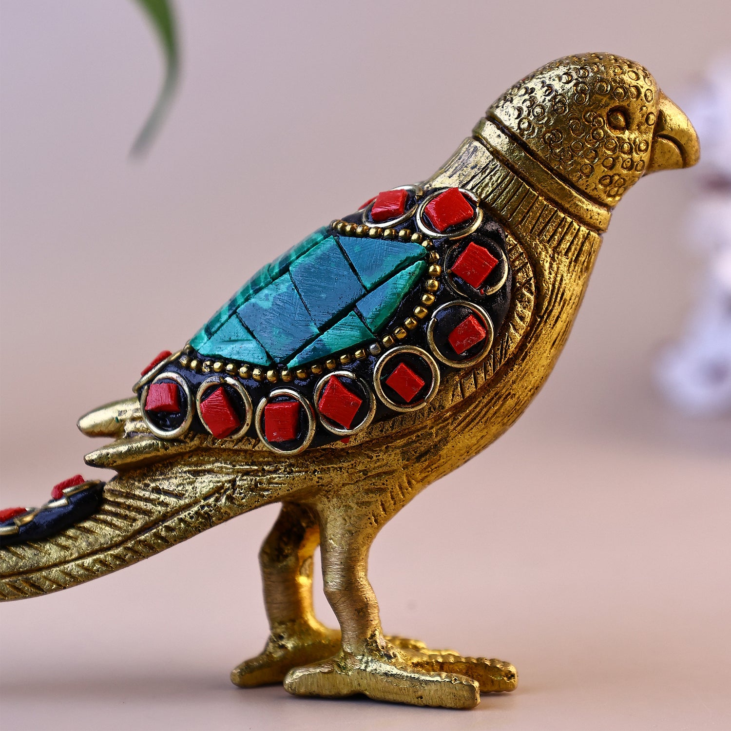 Brass Parrot Multi Colour with Stone Work - Abhimantrit