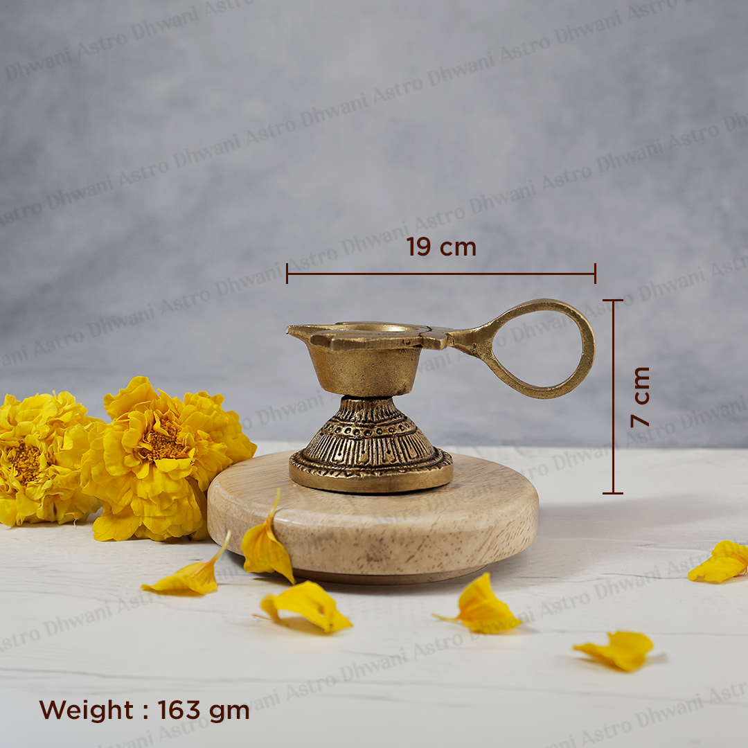 Brass Lotus Diya With Handle for Pooja & Spiritual