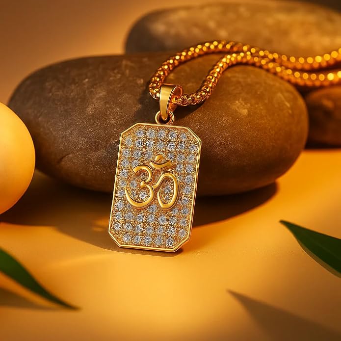 Gold Plated Om Diamond Pendant (Blessing & Protection) - Abhimantrit