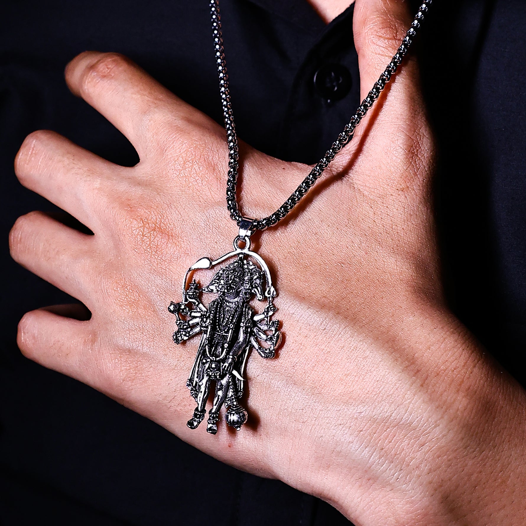 Silver Plated Panchmukhi Hanuman Ji Pendant - Abhimantrit