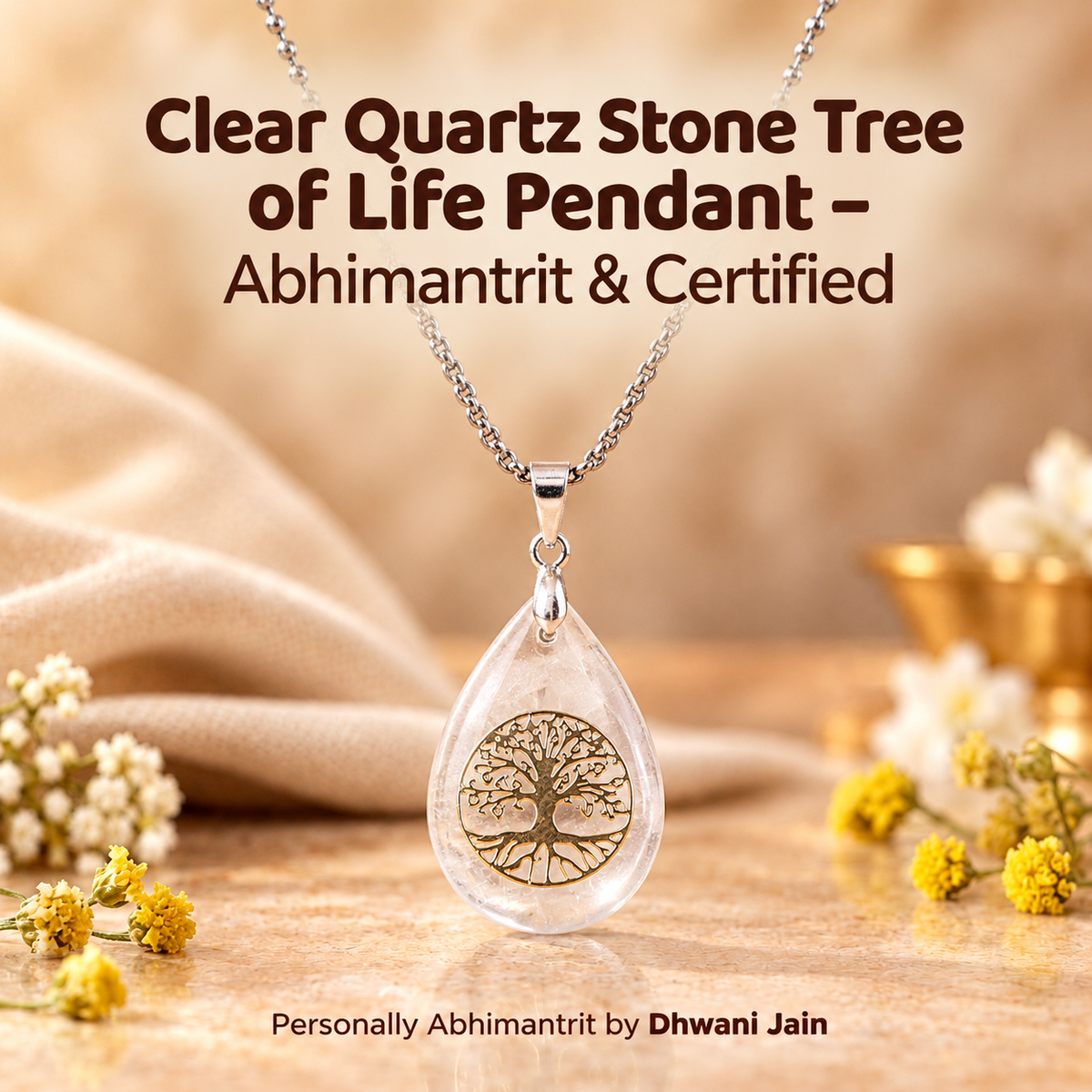 Clear Quartz Stone Tree of Life Pendant for Personal and Business Growth – Abhimantrit & Certified