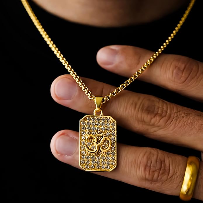 Gold Plated Om Diamond Pendant (Blessing & Protection) - Abhimantrit