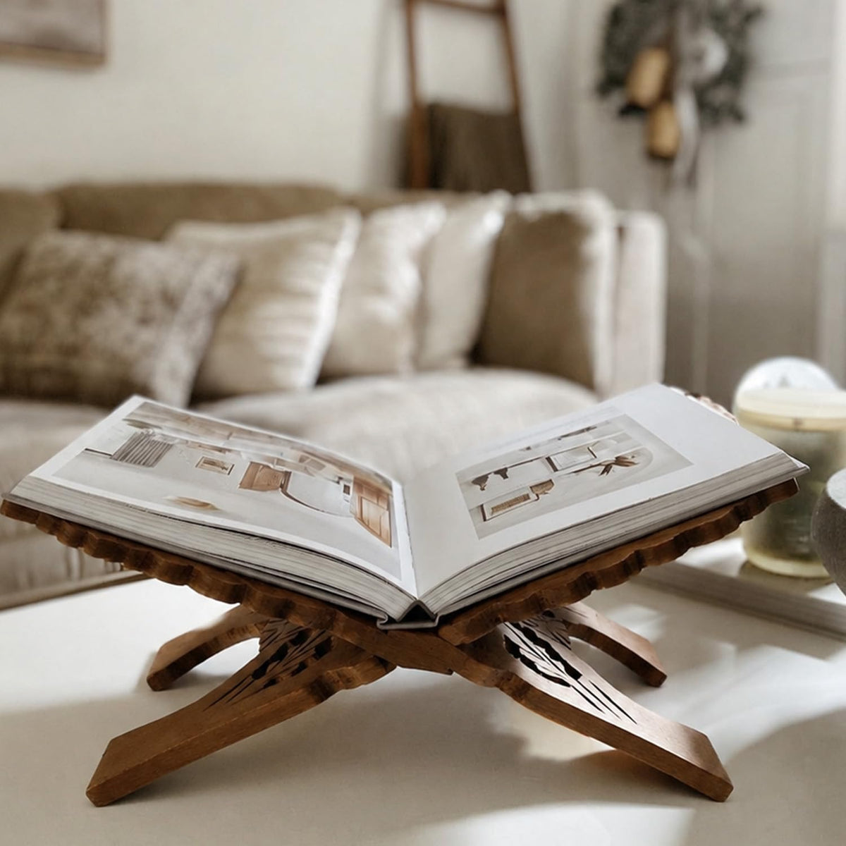 Rosewood Holy Book Stand for Pooja, Gita, Quran & Bible