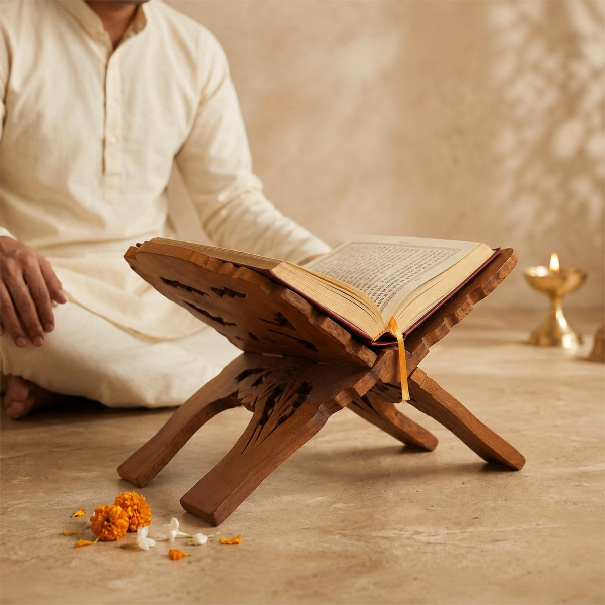 Rosewood Holy Book Stand for Pooja, Gita, Quran & Bible